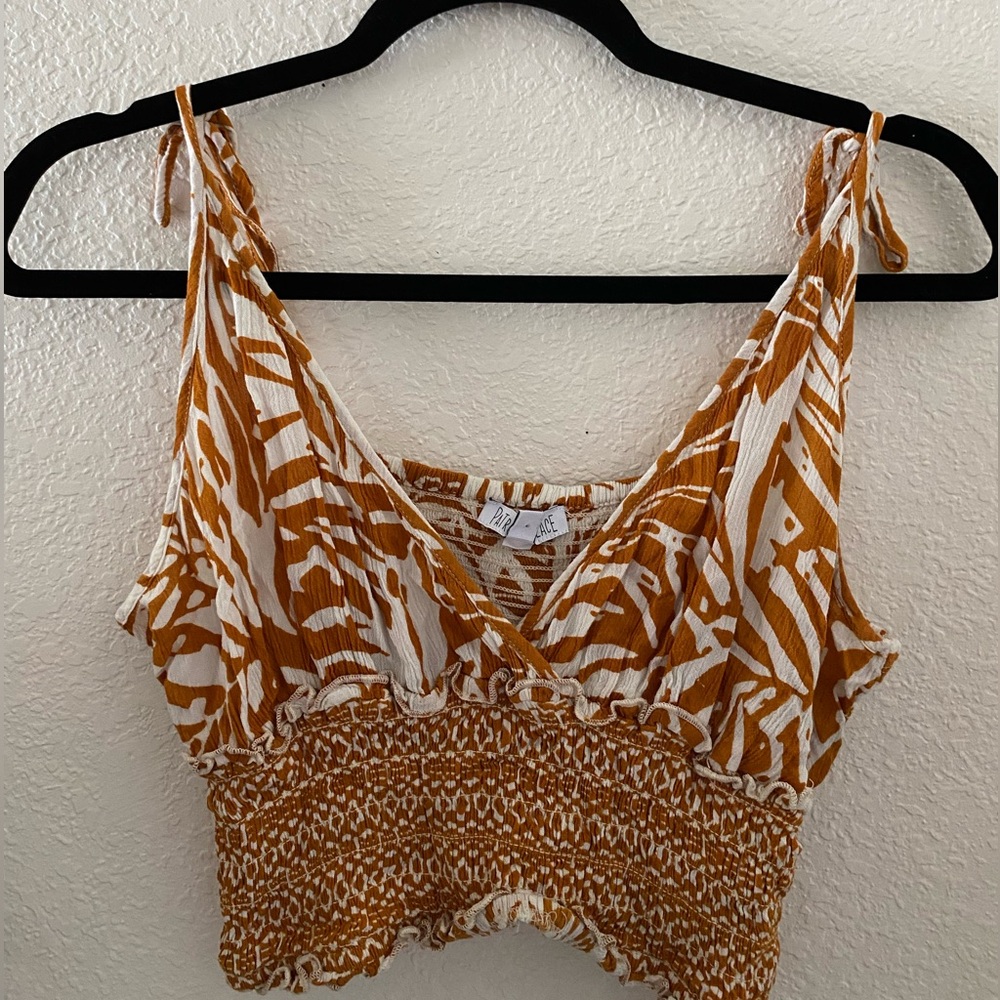Patrons of Peace Orange and White Crop Top